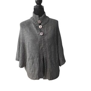 Susan Lawrence Women's‎ Olive Green Knit Mock Neck Button Front Poncho Sweater L